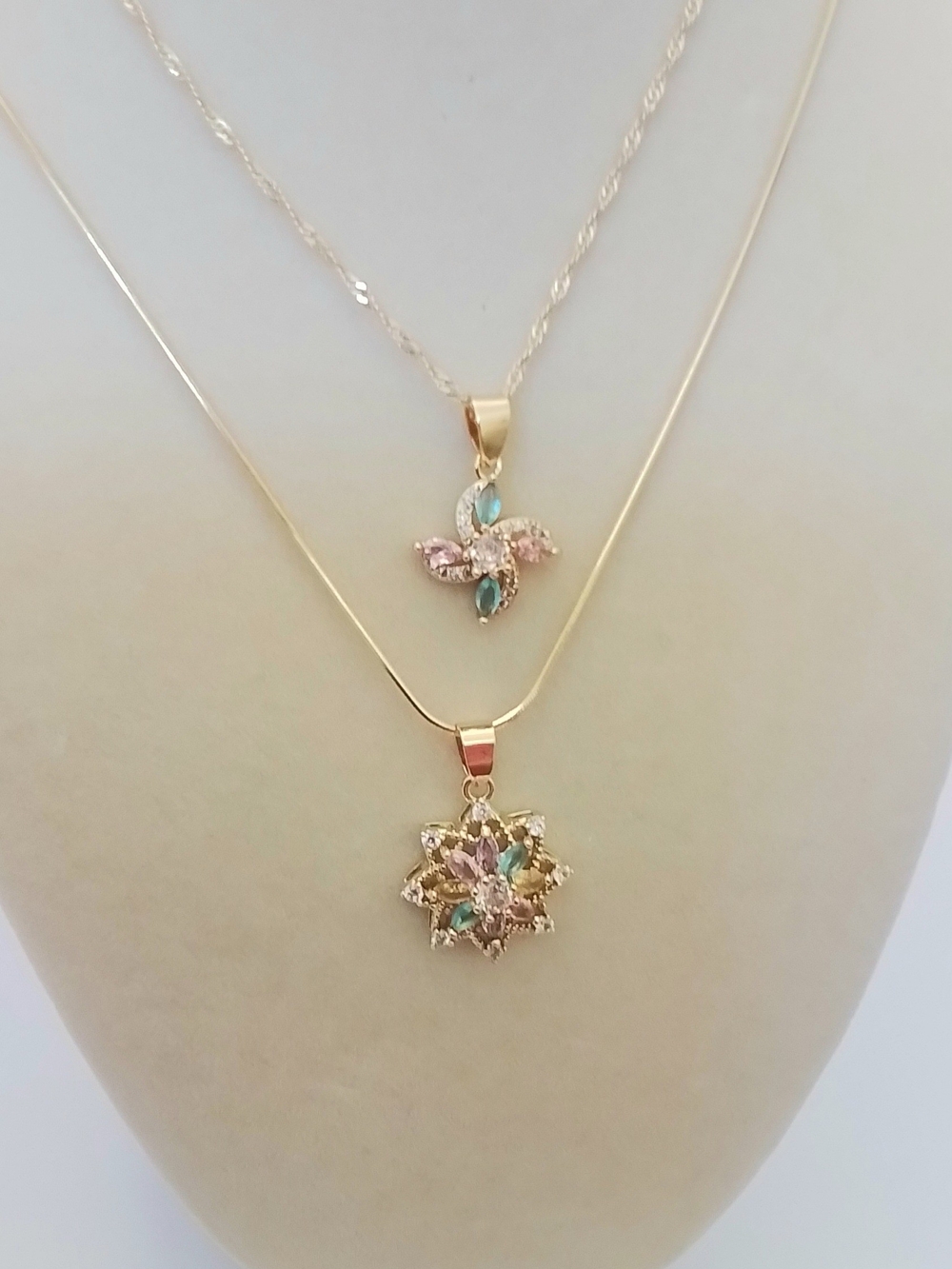 Flower Pendant Necklaces - Set Of Two